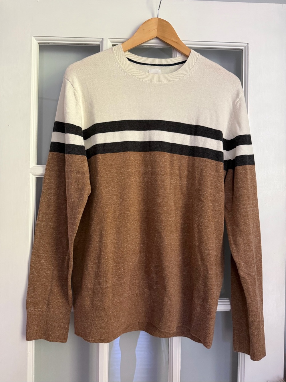 GAP Cream, Black and Brown Striped Crewneck Sweater